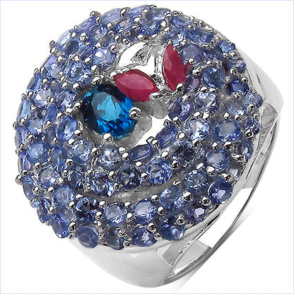 3.31 Carat Genuine London Blue Topaz , Ruby &amp; Tanzanite .925 Sterling Silver Ring by Bids.com