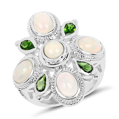 2.97 Carat Genuine Ethiopian Opal And Chrome Diopside .925 Sterling Silver Ring by Bids.com