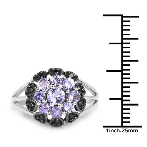 1.18 Carat Genuine Tanzanite and Black Spinel .925 Sterling Silver Ring by Bids.com