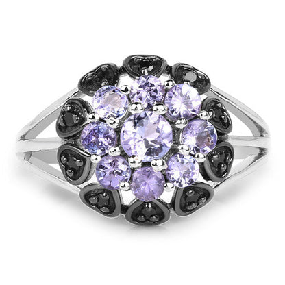 1.18 Carat Genuine Tanzanite and Black Spinel .925 Sterling Silver Ring by Bids.com
