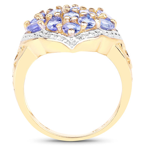 14K Yellow Gold Plated 2.38 Carat Genuine Tanzanite .925 Sterling Silver Ring by Bids.com