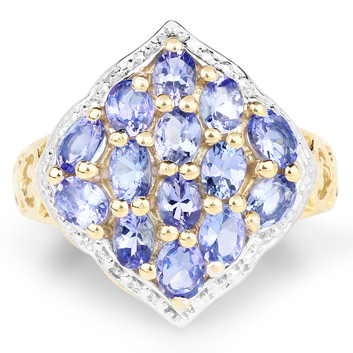 14K Yellow Gold Plated 2.38 Carat Genuine Tanzanite .925 Sterling Silver Ring by Bids.com