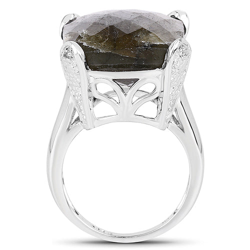 17.17 Carat Genuine Labradorite and White Topaz .925 Sterling Silver Ring by Bids.com