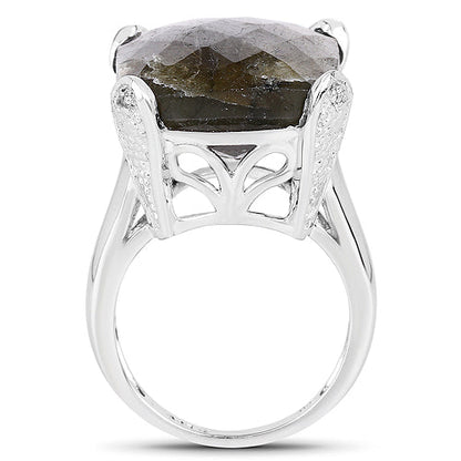 17.17 Carat Genuine Labradorite and White Topaz .925 Sterling Silver Ring by Bids.com