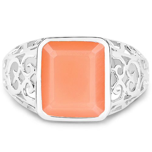 5.75 Carat Genuine Peach Moonstone .925 Sterling Silver Ring by Bids.com