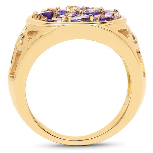 14K Yellow Gold Plated 1.82 Carat Genuine Tanzanite .925 Sterling Silver Ring  DestGlow