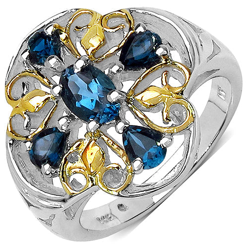 Two Tone Plated 1.45 Carat Genuine London Blue Topaz .925 Sterling Silver Ring by Bids.com