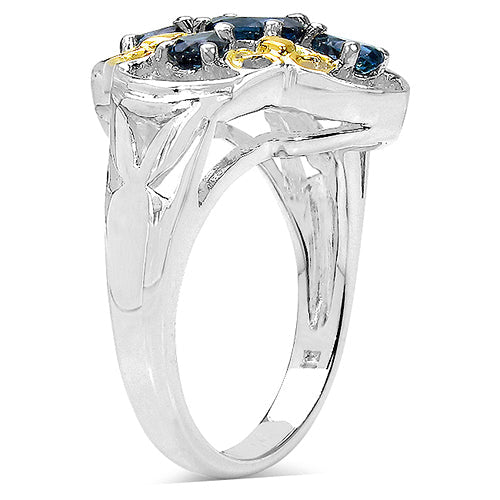 Two Tone Plated 1.45 Carat Genuine London Blue Topaz .925 Sterling Silver Ring by Bids.com