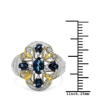 Two Tone Plated 1.45 Carat Genuine London Blue Topaz .925 Sterling Silver Ring by Bids.com