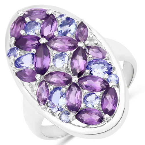 3.13 Carat Genuine Amethyst, Tanzanite and White Topaz .925 Sterling Silver Ring by Bids.com