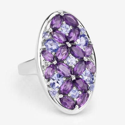 3.13 Carat Genuine Amethyst, Tanzanite and White Topaz .925 Sterling Silver Ring by Bids.com