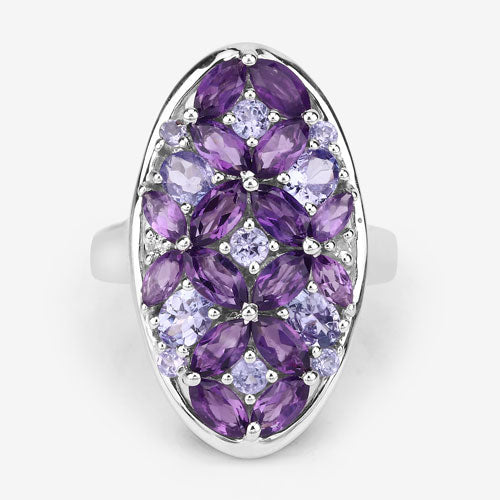 3.13 Carat Genuine Amethyst, Tanzanite and White Topaz .925 Sterling Silver Ring by Bids.com