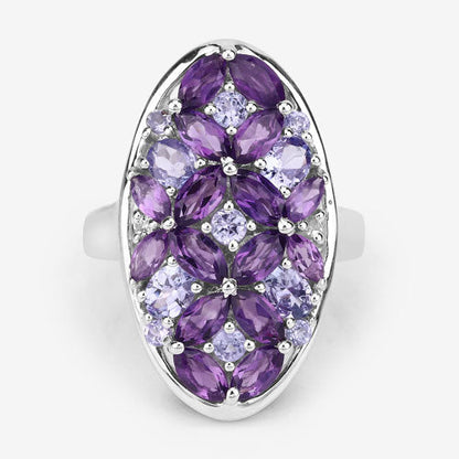 3.13 Carat Genuine Amethyst, Tanzanite and White Topaz .925 Sterling Silver Ring by Bids.com