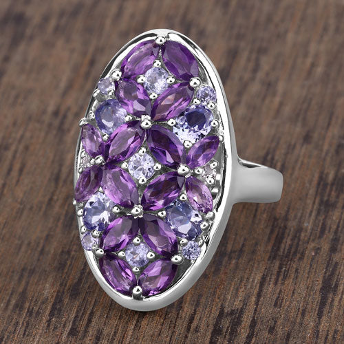 3.13 Carat Genuine Amethyst, Tanzanite and White Topaz .925 Sterling Silver Ring by Bids.com