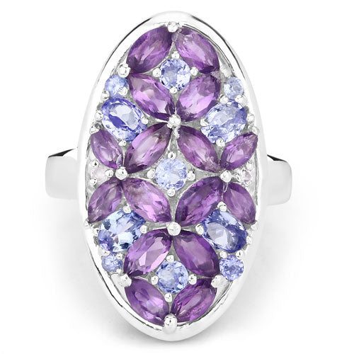 3.13 Carat Genuine Amethyst, Tanzanite and White Topaz .925 Sterling Silver Ring by Bids.com