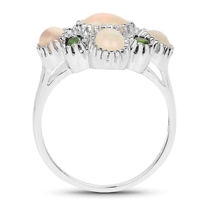 1.90 Carat Genuine Ethiopian Opal and Chrome Diopside .925 Sterling Silver Ring  DestGlow