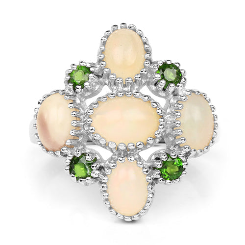 1.90 Carat Genuine Ethiopian Opal and Chrome Diopside .925 Sterling Silver Ring  DestGlow