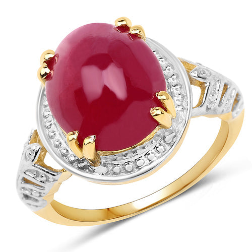 14K Yellow Gold Plated 4.46 Carat Genuine Glass Filled Ruby .925 Sterling Silver Ring by Bids.com