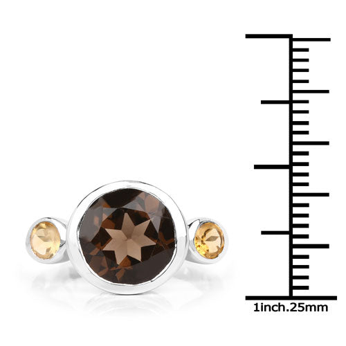 3.56 Carat Genuine Smoky Quartz and Citrine .925 Sterling Silver Ring  DestGlow