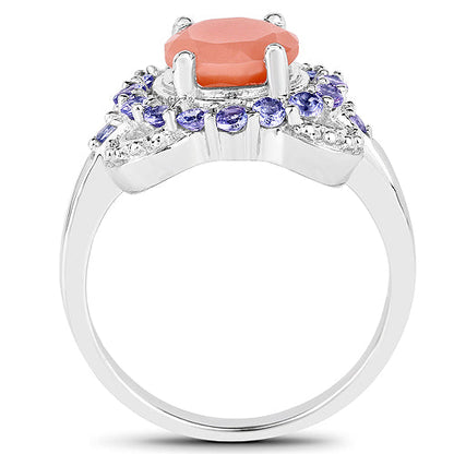 2.87 Carat Genuine Peach Moonstone and Tanzanite .925 Sterling Silver Ring by Bids.com