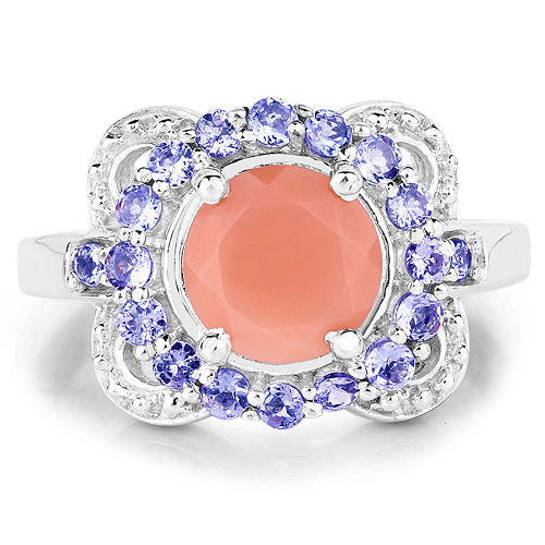2.87 Carat Genuine Peach Moonstone and Tanzanite .925 Sterling Silver Ring by Bids.com