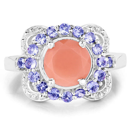 2.87 Carat Genuine Peach Moonstone and Tanzanite .925 Sterling Silver Ring by Bids.com