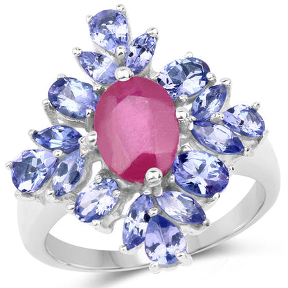 3.48 Carat Glass Filled Ruby and Tanzanite .925 Sterling Silver Ring by Bids.com