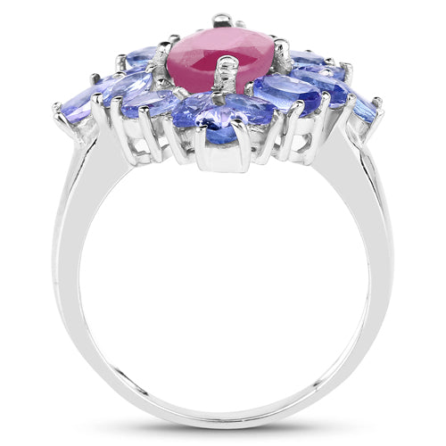 3.48 Carat Glass Filled Ruby and Tanzanite .925 Sterling Silver Ring by Bids.com