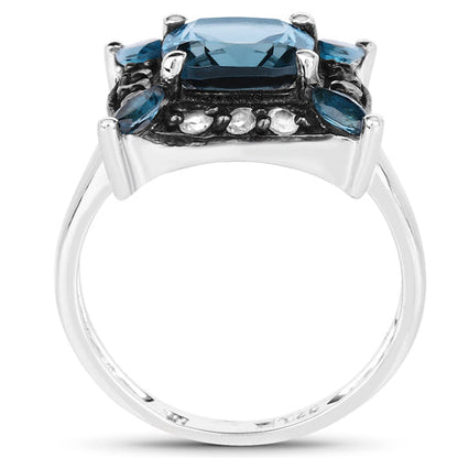 3.24 Carat Genuine London Blue Topaz and White Topaz .925 Sterling Silver Ring by Bids.com
