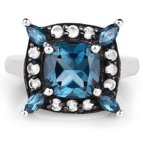 3.24 Carat Genuine London Blue Topaz and White Topaz .925 Sterling Silver Ring by Bids.com