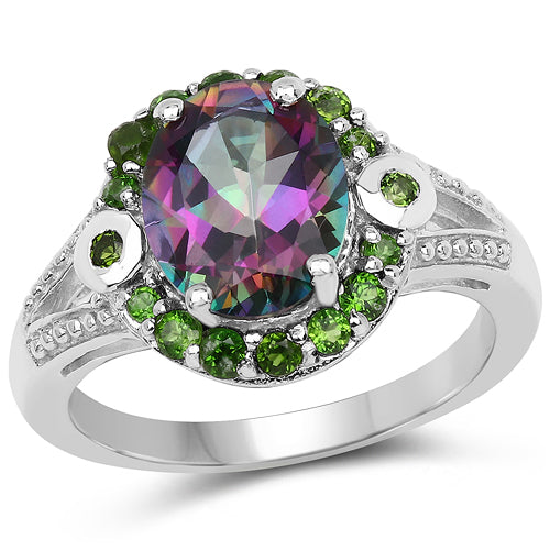 3.92 Carat Genuine Mystic Quartz&amp; Chrome Diopside .925 Sterling Silver Ring by Bids.com