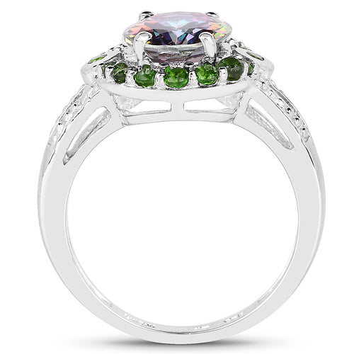 3.92 Carat Genuine Mystic Quartz&amp; Chrome Diopside .925 Sterling Silver Ring by Bids.com