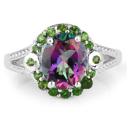 3.92 Carat Genuine Mystic Quartz&amp; Chrome Diopside .925 Sterling Silver Ring by Bids.com