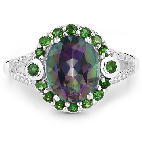 3.92 Carat Genuine Rainbow Quartz and Chrome Diopside .925 Sterling Silver Ring by Bids.com