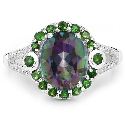 3.92 Carat Genuine Rainbow Quartz and Chrome Diopside .925 Sterling Silver Ring by Bids.com