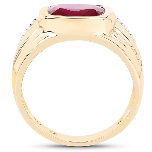 14K Yellow Gold Plated 3.50 Carat Genuine Glass Filled Ruby .925 Sterling Silver Ring by Bids.com