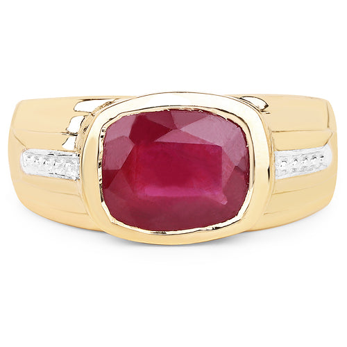 14K Yellow Gold Plated 3.50 Carat Genuine Glass Filled Ruby .925 Sterling Silver Ring by Bids.com