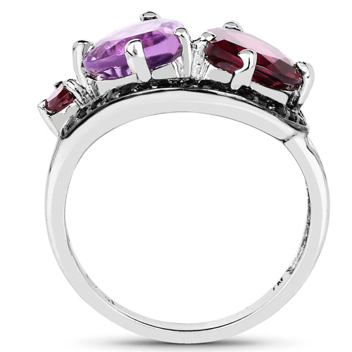 4.07 Carat Genuine Amethyst, Rhodolite &amp; Black Spinel .925 Sterling Silver Ring by Bids.com