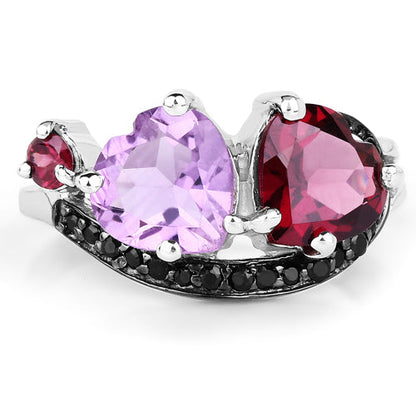 4.07 Carat Genuine Amethyst, Rhodolite &amp; Black Spinel .925 Sterling Silver Ring by Bids.com