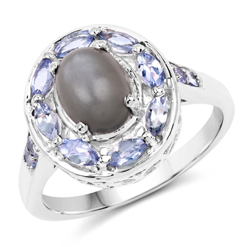 2.35 Carat Genuine Grey Moonstone and Tanzanite .925 Sterling Silver Ring by Bids.com