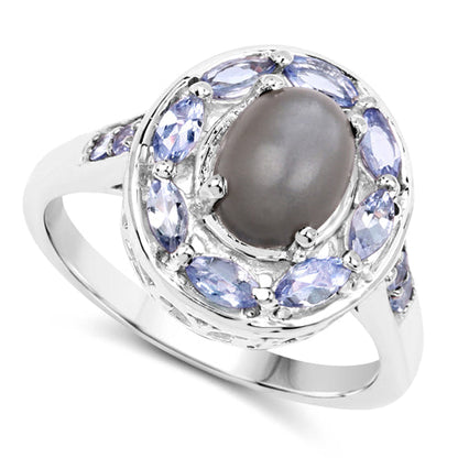 2.35 Carat Genuine Grey Moonstone and Tanzanite .925 Sterling Silver Ring by Bids.com