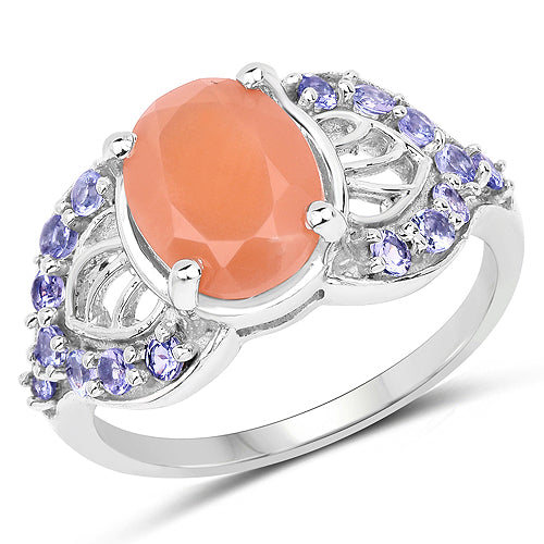 3.06 Carat Genuine Peach Moonstone and Tanzanite .925 Sterling Silver Ring by Bids.com