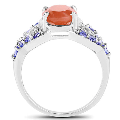 3.06 Carat Genuine Peach Moonstone and Tanzanite .925 Sterling Silver Ring by Bids.com