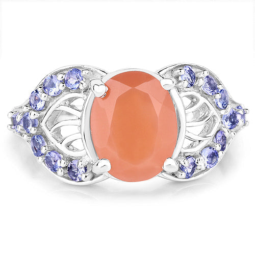 3.06 Carat Genuine Peach Moonstone and Tanzanite .925 Sterling Silver Ring by Bids.com
