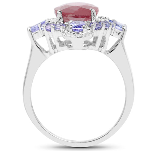 4.14 Carat Glass Filled Ruby and Tanzanite .925 Sterling Silver Ring by Bids.com