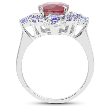 4.14 Carat Glass Filled Ruby and Tanzanite .925 Sterling Silver Ring by Bids.com