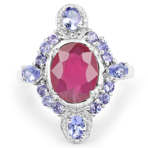 4.14 Carat Glass Filled Ruby and Tanzanite .925 Sterling Silver Ring by Bids.com