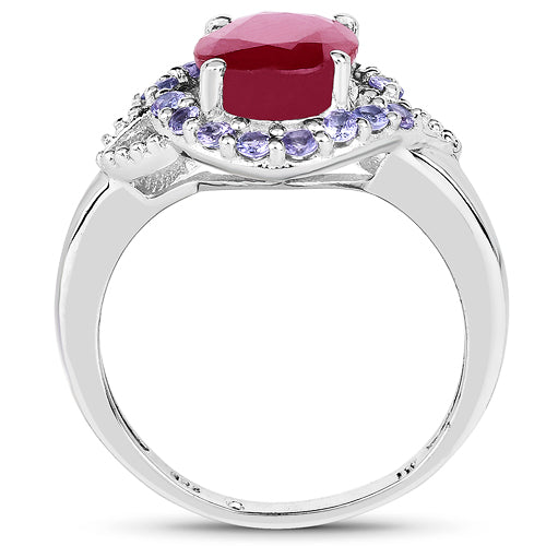 4.03 Carat Genuine Glass Filled Ruby &amp; Tanzanite .925 Sterling Silver Ring by Bids.com