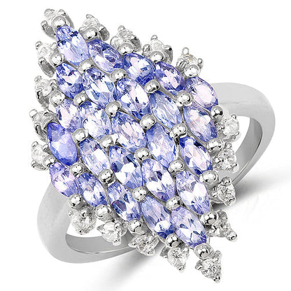 2.40 Carat Genuine Tanzanite and White Topaz .925 Sterling Silver Ring by Bids.com