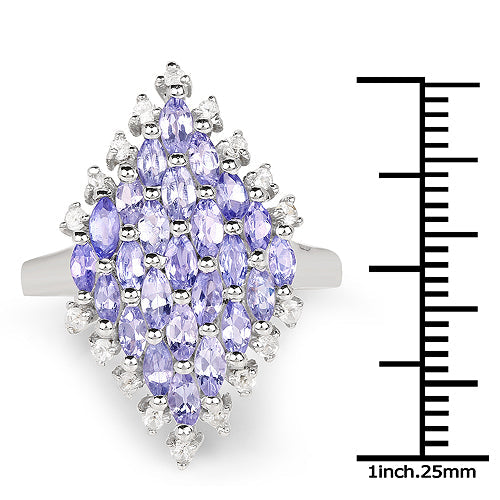2.40 Carat Genuine Tanzanite and White Topaz .925 Sterling Silver Ring by Bids.com